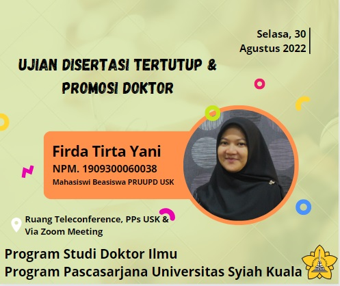 Ujian Disertasi Tertutup & Promosi Doktor : Firda Tirta Yani telah Mempublikasikan Artikel Ilmiah pada Jurnal Internasional Bereputasi Quartile 1